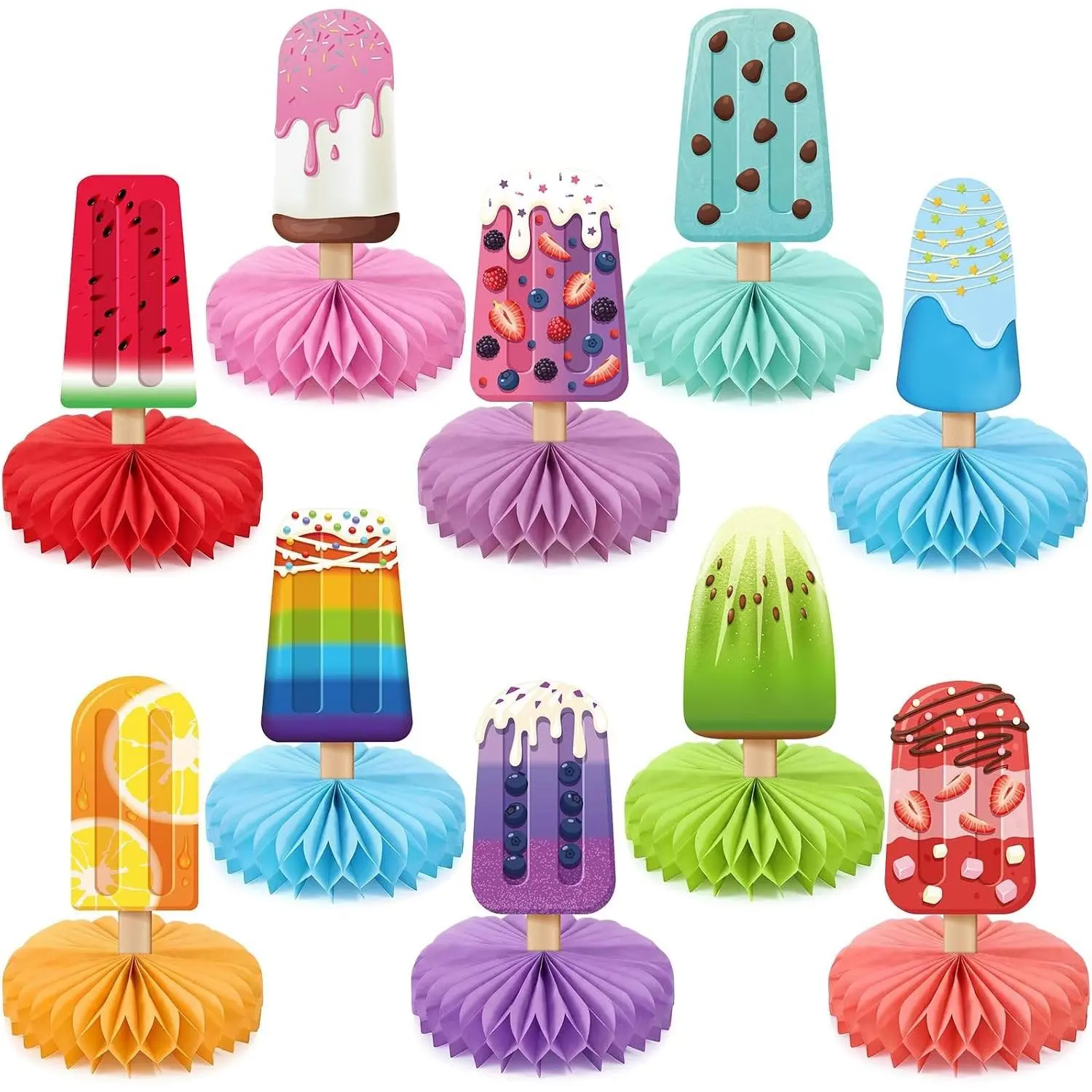 Faccito 10 Pack Ice Pop Party Decorations 3D Honeycomb Table Centerpieces
