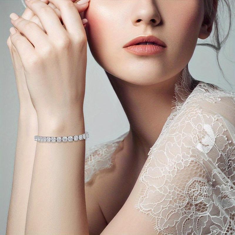 Moissanite Tennis Bracelet, Fashion 10.5-14 Karat Lab Simulation Diamond Bracelet, Women's 18K White Gold Plated 925 Sterling Silver Men's Bracelet 4mm D Color round Cut Bracelet, Women's Men's Jewelry Gift, BraceletFashion