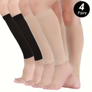 4 Pairs Women's Sports Compression Calf Socks, High Elasticity Breathable Moisture Wicking for Leg Protection During Running, Gym Workouts and Outdoor Activities. Medium Round Support Design, Essential as Athletic Compression Socks