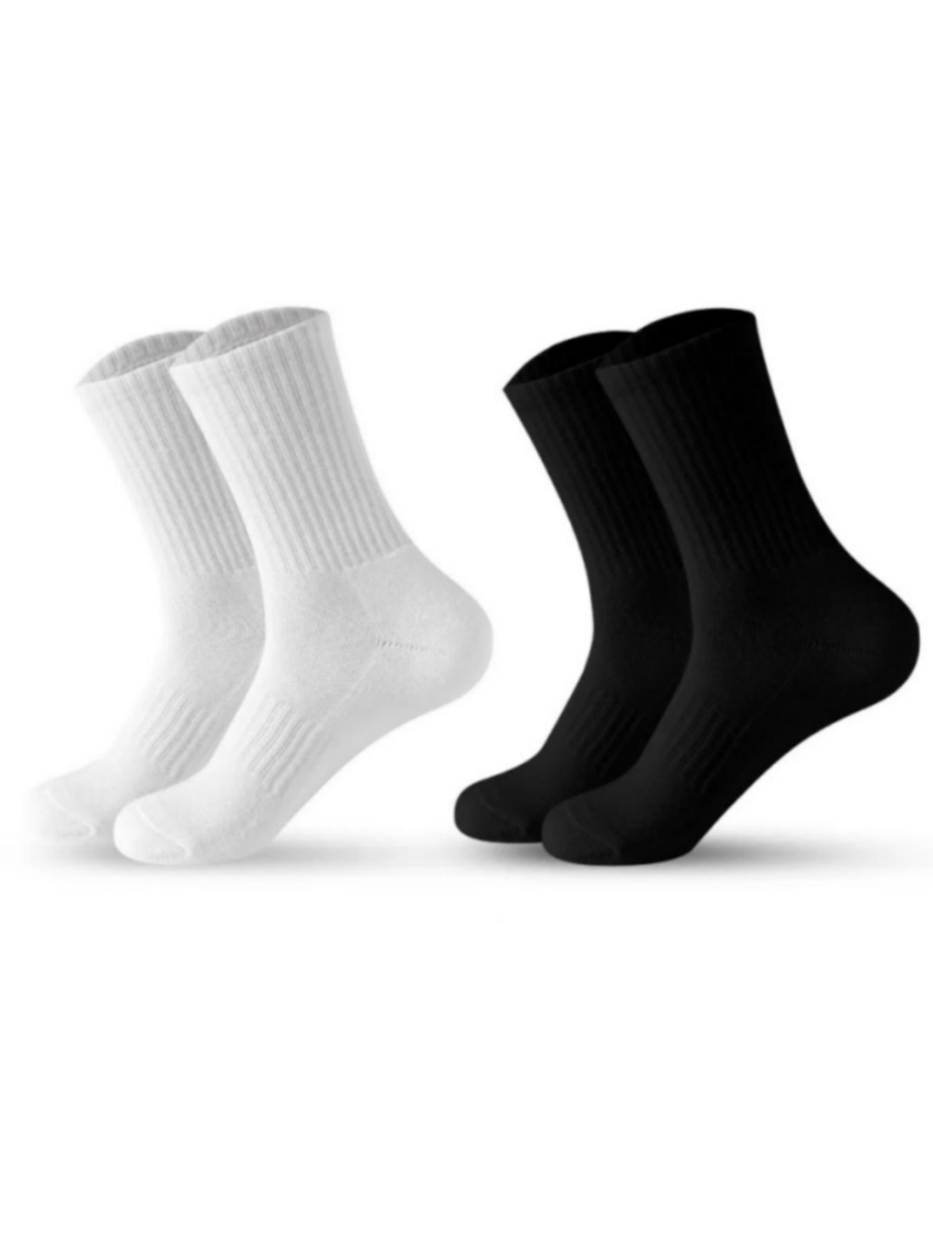 Men's 5 Pairs Solid Crew Socks, Casual Comfy Sock Set for Daily Outdoor Wear, Socks for Men, Knit Socks for All Seasons