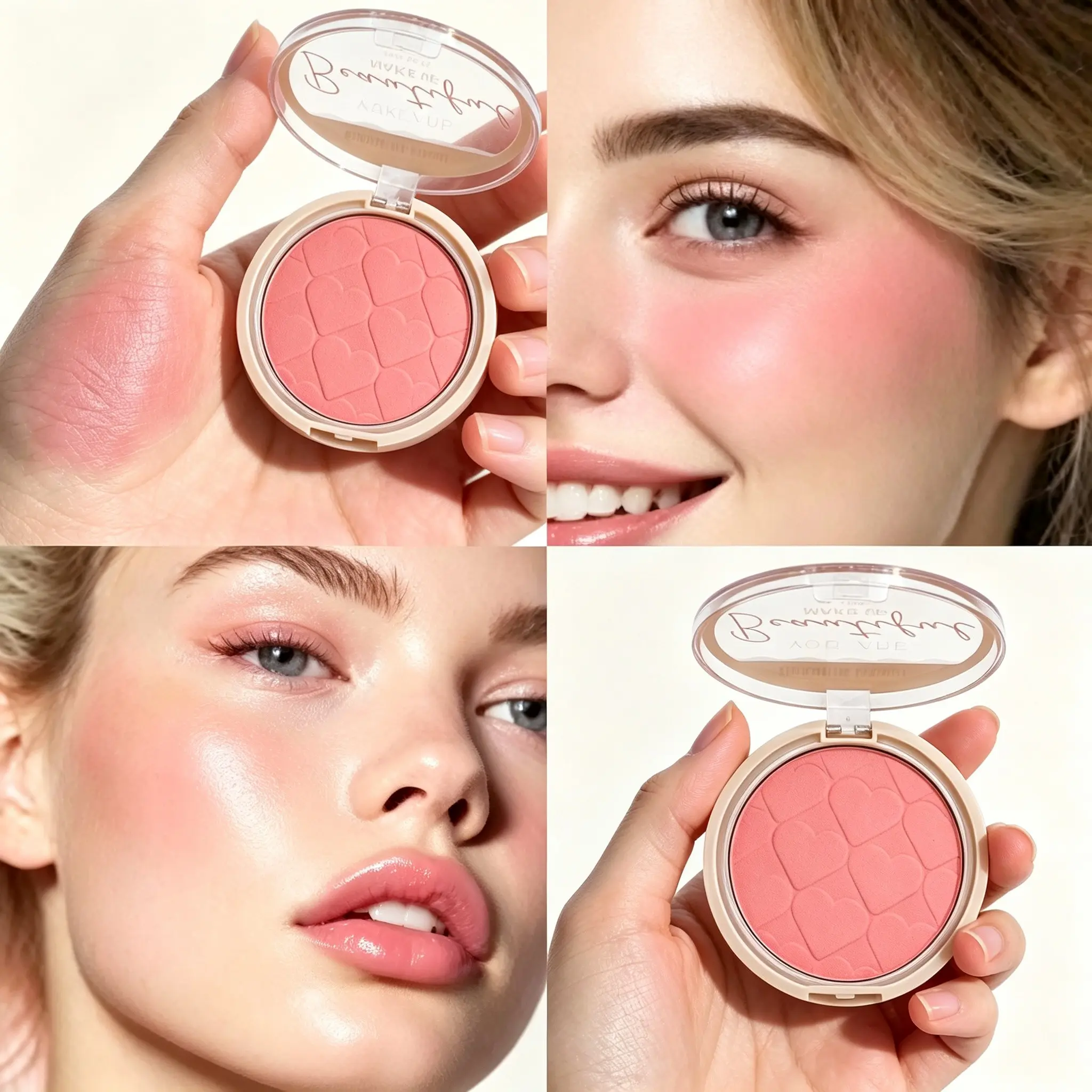 Single Color Heart Blush Cake, 4 Colors Available, Matte Waterproof, Easy to Blend, No Fly Powder, Perfect for Daily Use