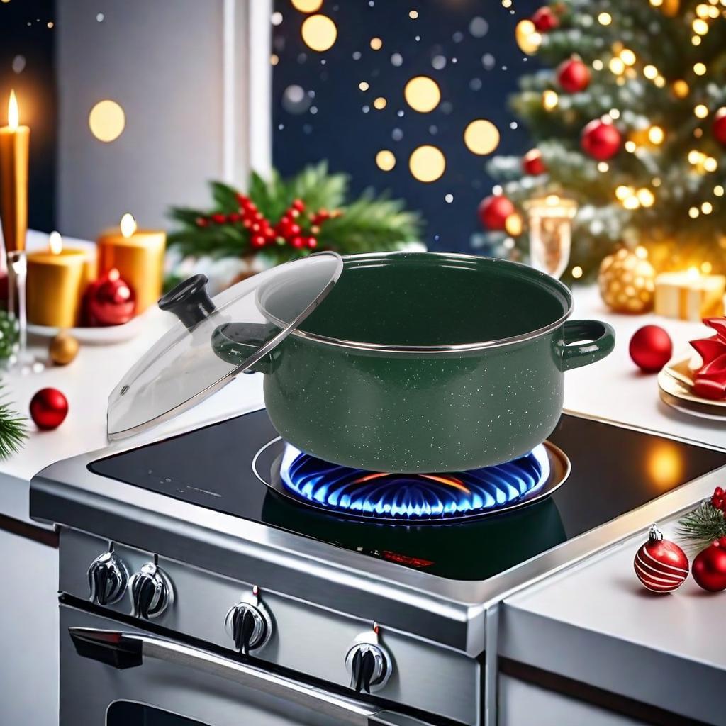 Enamel Pot Set, 5 Counts/set Multifunctional Stockpot with Lid & Handle, Stackable Pots, Ideal Cooking Tool for Home Kitchen Dining Room Barbecue