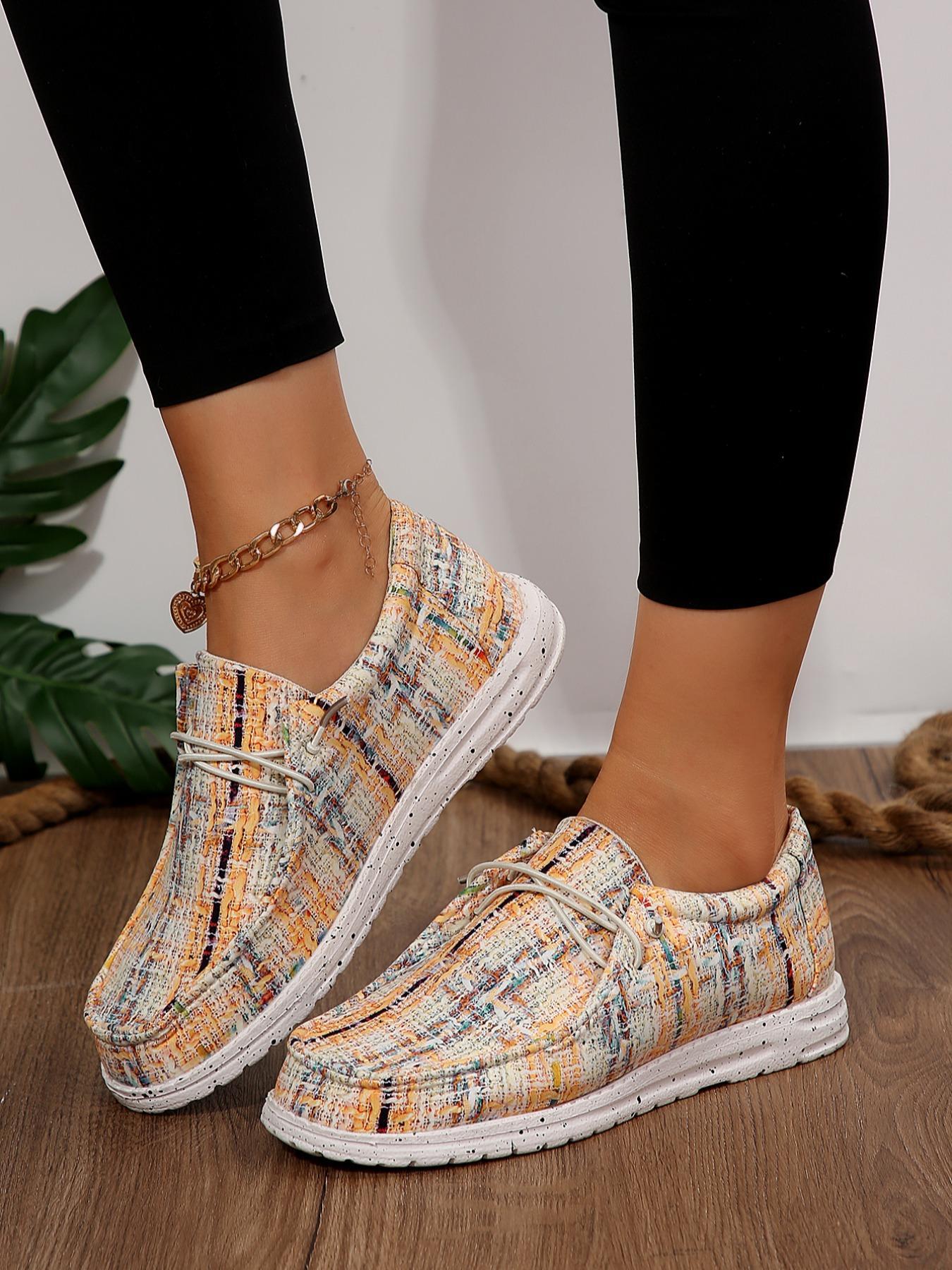 Women's Fashionable Plaid Pattern Lace Up Low Top Sneakers, Walking Shoes, Casual Comfortable Round Toe Shoes for Daily Wear, Female All-match Shoes for Daily Wear