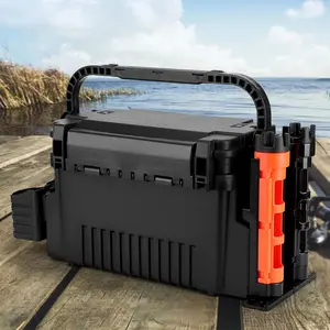2 Tier Fishing Tackle Box Fishing Tackle Storage Box with Cup & Rod Holder Fishing Gear Carry Case Adjustable Fishing Organizer Case Large Capacity Fishing Accessories