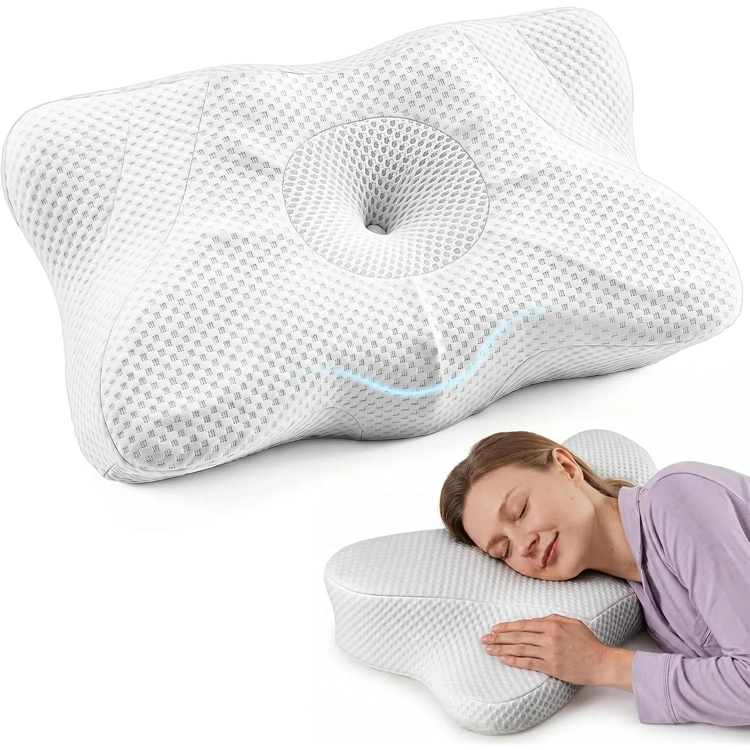 Cervical Neck Pillow for Pain Relief, Ergonomic Memory Foam Pillow for Sleeping, Cooling Side Sleeper Pillow for Neck Support, Contour Orthopedic Bed Pillow for Back and Stomach SleepersGift