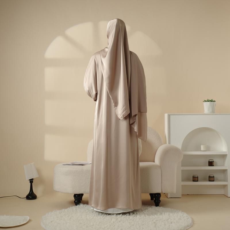 Modesty Muslim Chic Fit Maxi 4-Piece Set: Poet Sleeve Satin Abaya & hijab (MOA009) Formal
