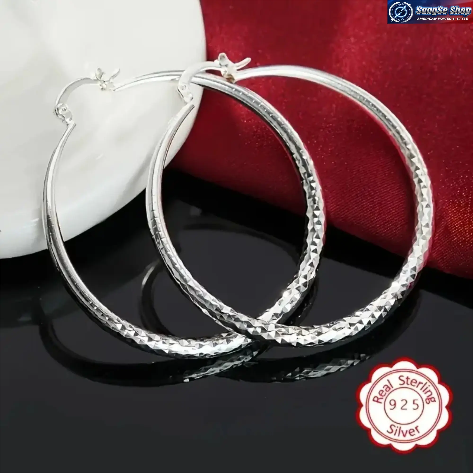Women's 925 Sterling Silver Large Circle Hoop Earrings - Hypoallergenic, Lightweight, Retro Street Daily Jewelry, Party Wear Gift for Valentine’s Day, Birthday (1/2 Pairs)