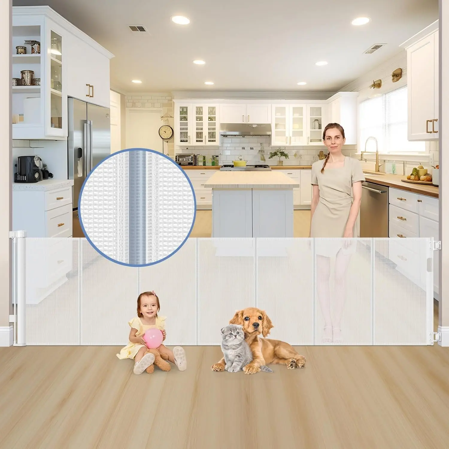 Reinforced 120 Inch Extra Wide Retractable Baby Gates Extra Wide Baby Gates for Large Openings 33 Inch Tall Retractable Dog Gate for The House 10ft Long Dog Gate Indoor Barrier with Reinforced Strips(Gift)