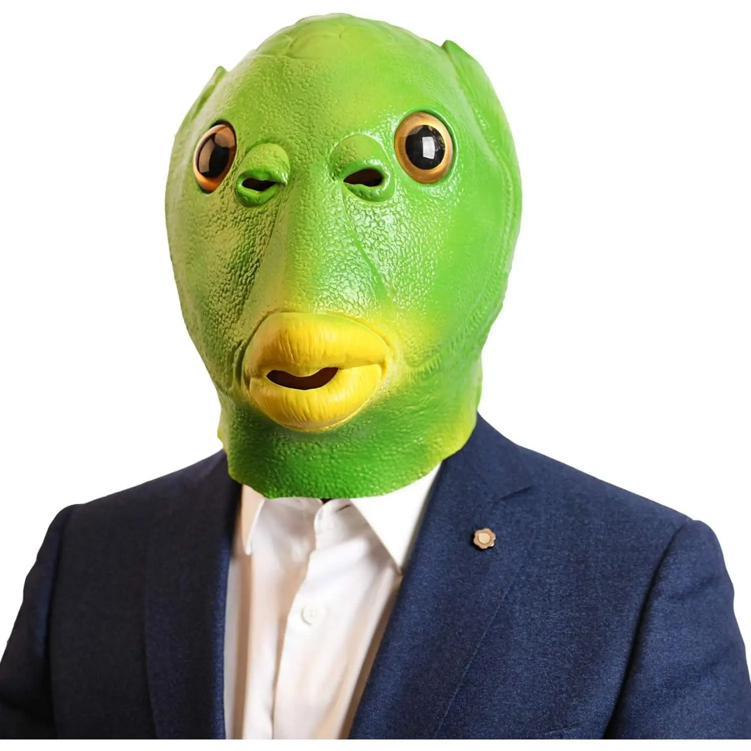 Adult Green Fish Mask, Natural Latex Sea Creature Full Head Mask for Halloween, Cosplay, and Costume PartiesGift