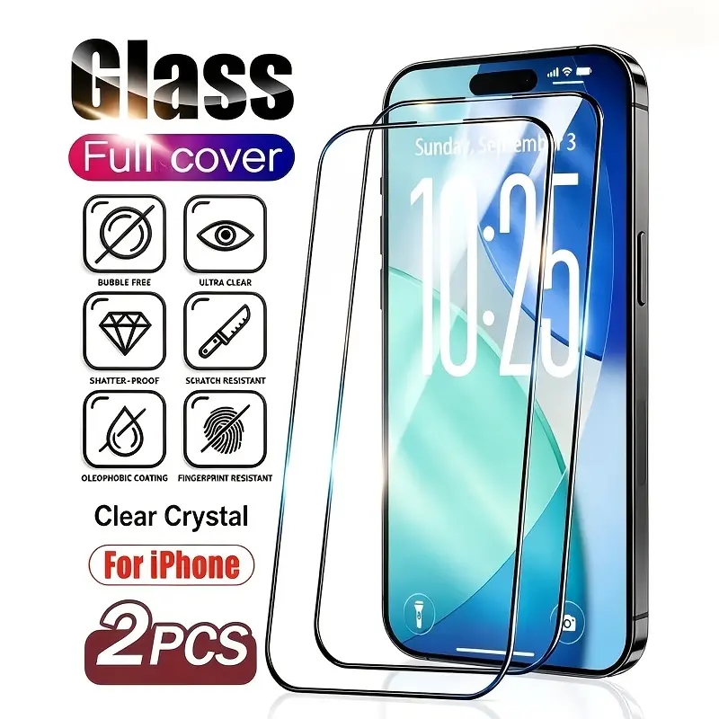 For iPhone 17 Pro Max Tempered Glass Screen Protector, HD Crystal Clear 9H Hardness Glass Film, Shatterproof Anti-Scratch Full Coverage Screen Guard, Fingerprint Resistant Case Friendly Protective Cover Protection Casing Smartphone