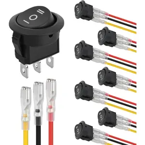 Nilight 8PCS 3 Way Round Rocker Switch with Wiring Harness SPDT 3 Pin ON Off ON Toggle 6A/250V 10A/125VAC 12V for Car Automotive RV Truck Boat Off-Road Vehicle