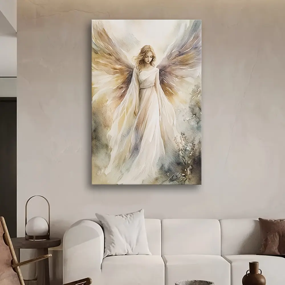 2D Flat 1pc Wooden Framed Canvas Guardian Angel Painting Religious Mural Angel Watercolor Abstract Angel Art Print, 626Wa Room Decor, Home Decor, Wall Decor, Bedroom Decor