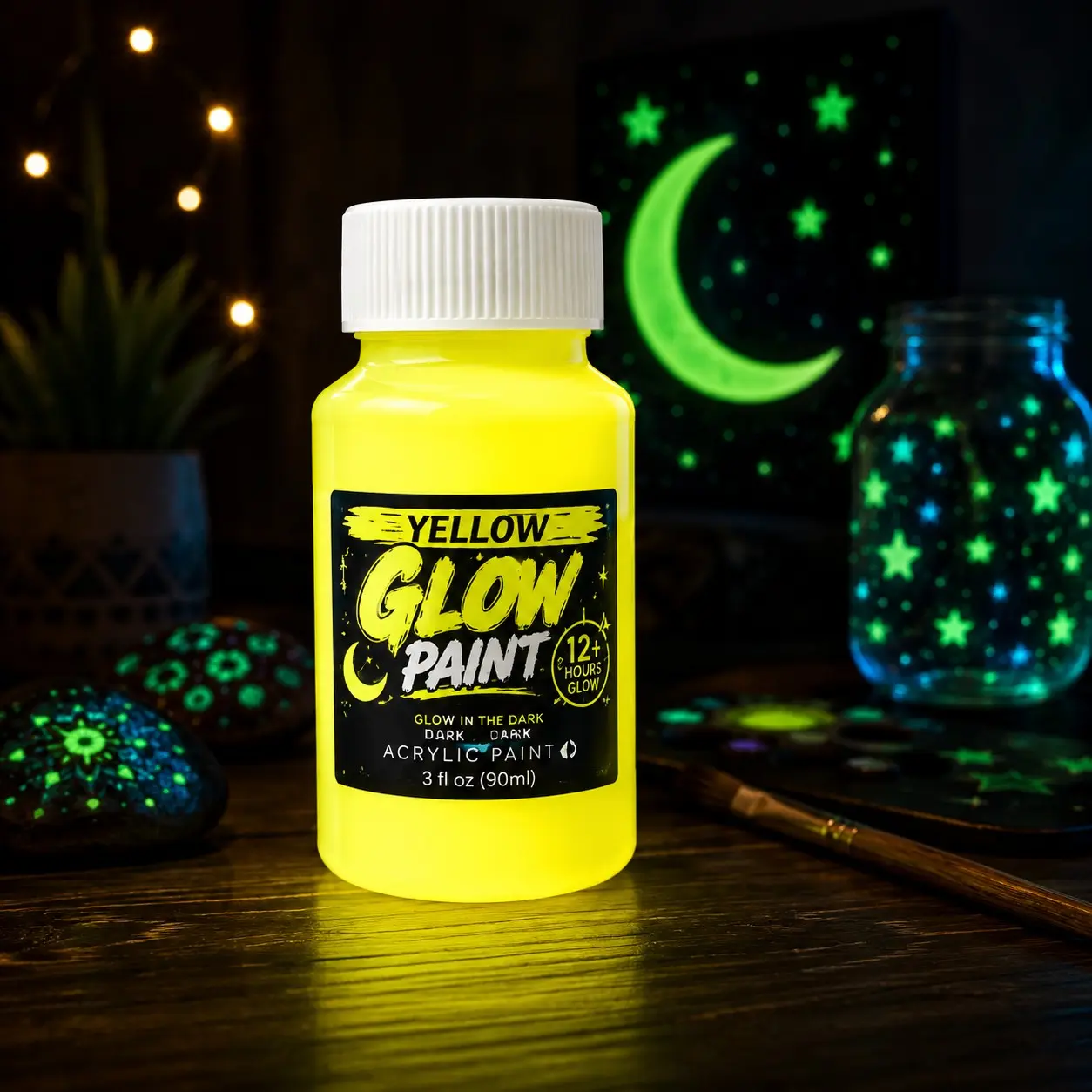 100g Glow in the Dark Acrylic Paint Set - Premium Strontium Aluminate Formula, Lab-Tested 12+ Hours Ultra Long-Lasting Glow, Vibrant Day-Visible Neon Paints for DIY, Wall Art & Crafts (Non-Toxic)