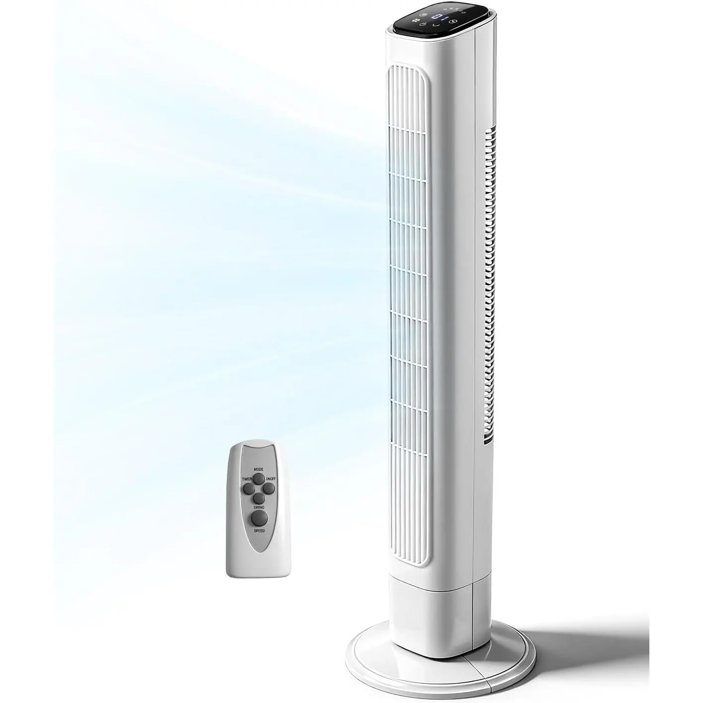 Winado 36" Bladeless Tower Fan, Portable Floor Fan with Remote Control, LED Display, Adjustable 90° Oscillating, 3 Speeds, 3 Modes & 9H Timer, Ultra-Quiet Cooling Fan for Home Office Bedroom, White