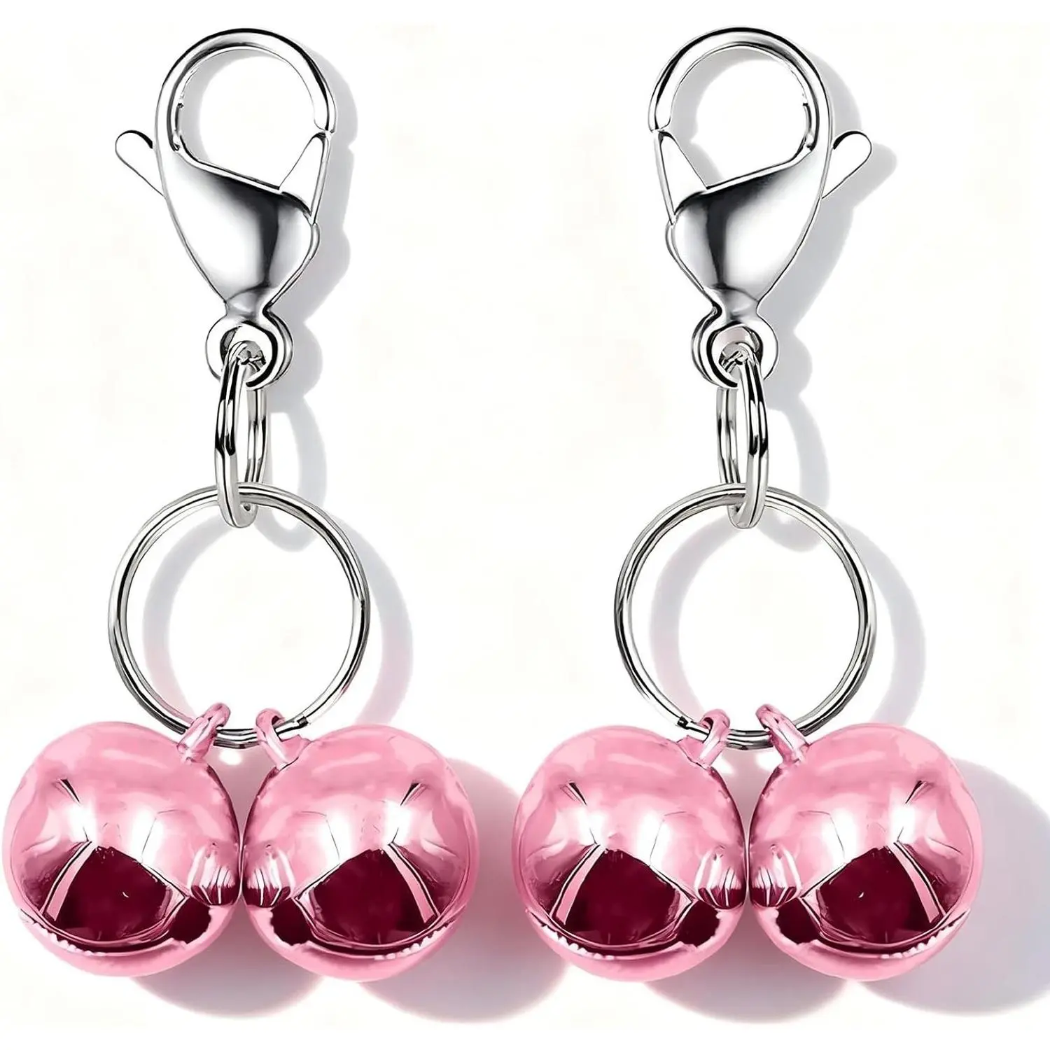 4 Sets Cat Bell Dog Collar Charms Training Pet Pendant Accessories with 2 Pack Stainless Steel Dog Tag Clips (2 X-Small, Pink)Gift