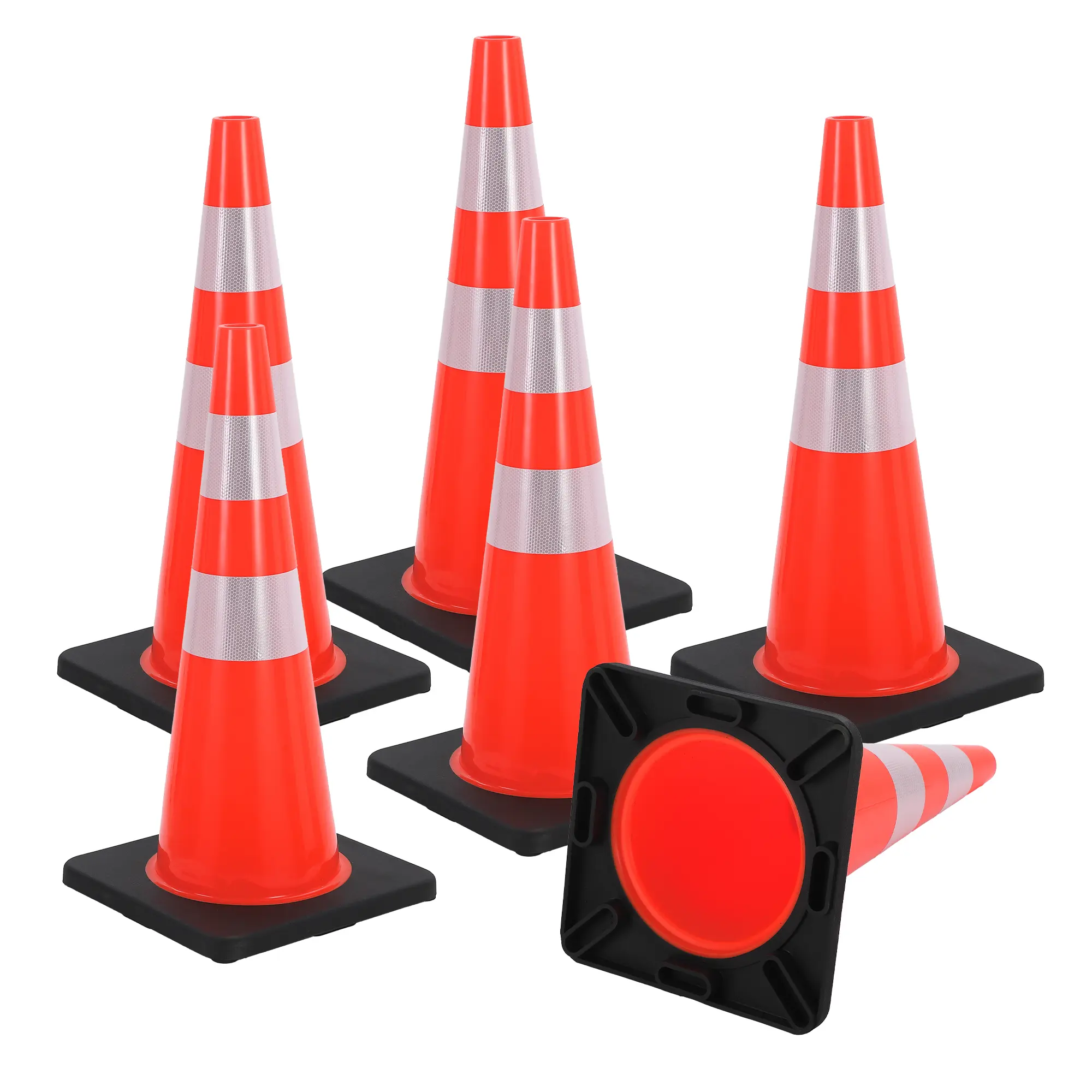 28-Inch Traffic Cones, 6-Pack, Weighted Base, Reflective Collars, Heavy-Duty PVC Safety Cones for Parking, Construction, Events