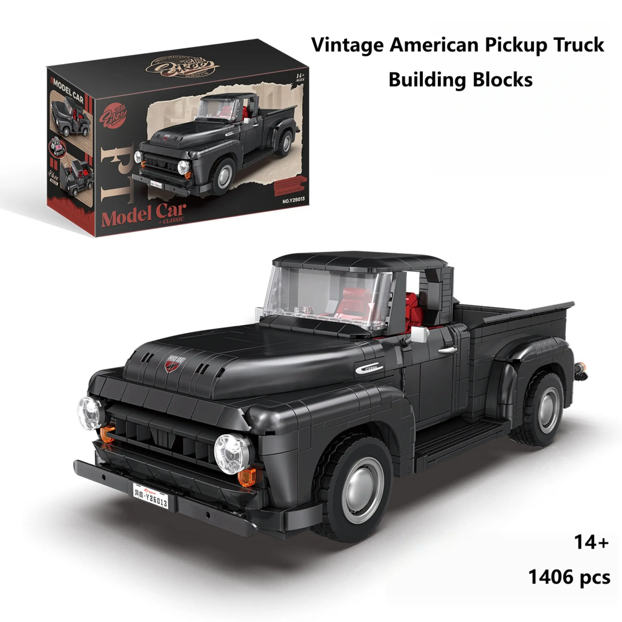 1406 Pieces Retro American Pickup Building Blocks, Classic Matte Model, Ideal for Car Enthusiasts Aged 14+, Home Decor, Collectible Gift