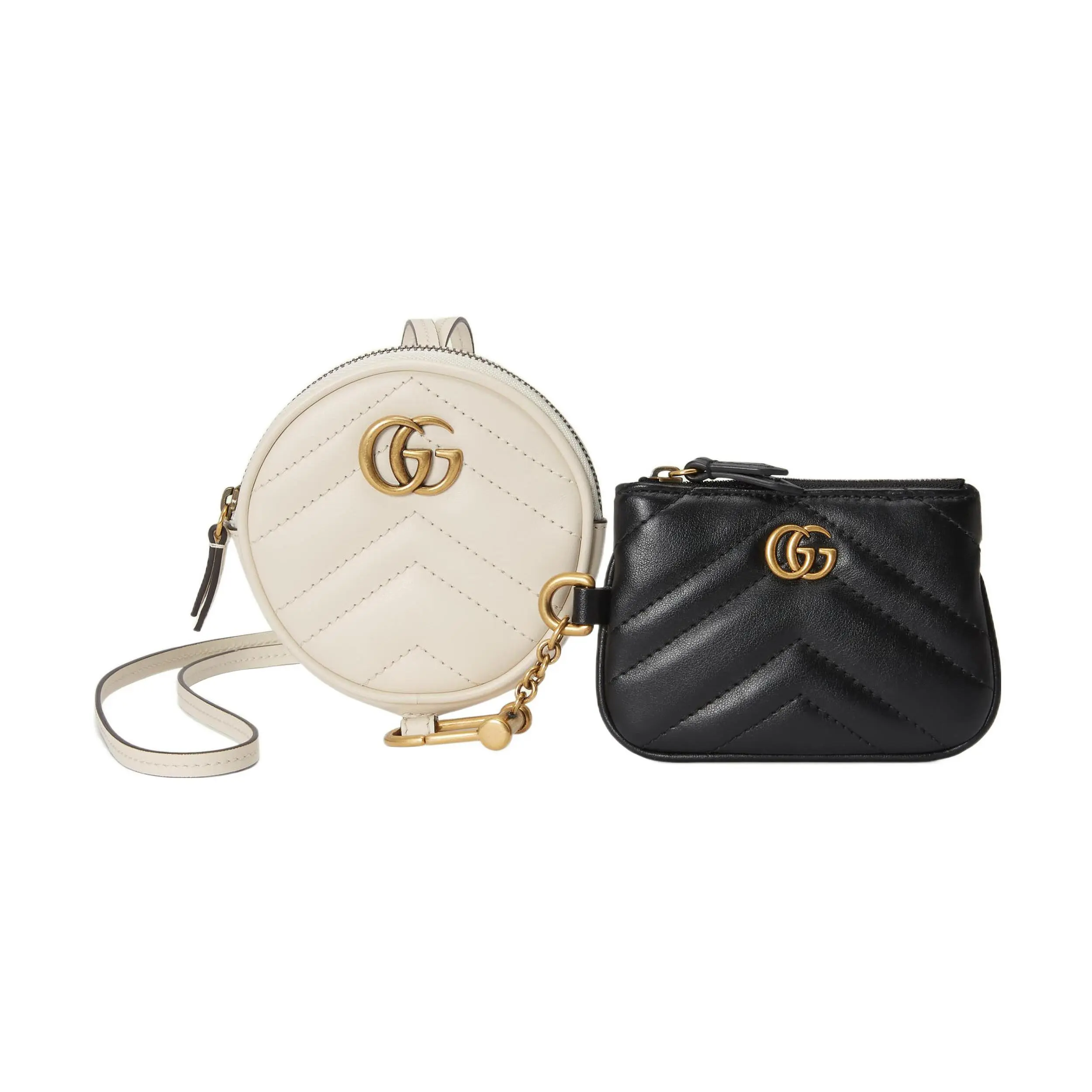 Gucci GG Marmont Distressed Leather Key Wallet and Coin Purse for Women in Black and White