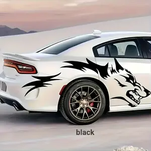 Two Wolf Totem Vinyl Car Decals Featuring Tribal Tattoo Designs, Self-Adhesive Side Door Stickers with a Cartoon Animal Sports Theme, Suitable for Wood, Plastic, Glass, Metal, And Ceramic - Glossy Surface, Irregular Shapes, Tribal Tattoo Set