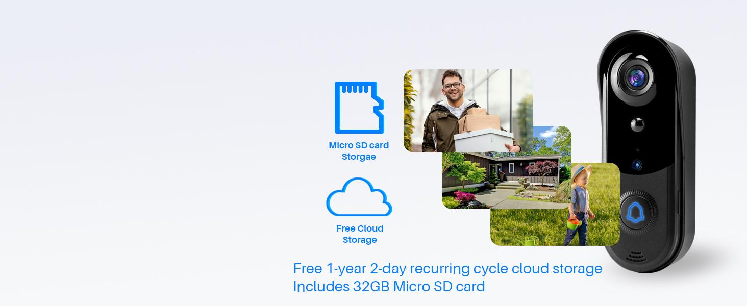 Video Doorbell Camera, HD WiFi Wireless Battery Power Operated Motion Detector Audio&Speaker Night Vision,IP65 Outdoor Waterproof with Doorbell Chime for iOS&Android