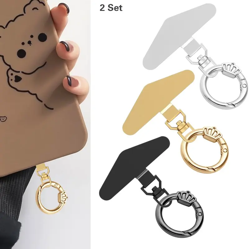 Upgrade 360° Rotating Stainless Steel Phone Lanyard Connector, Cell Phone Charms, Crown Design, Anti-Rust, Flexible, Universal Fit, 2 Sets=4 Pcs