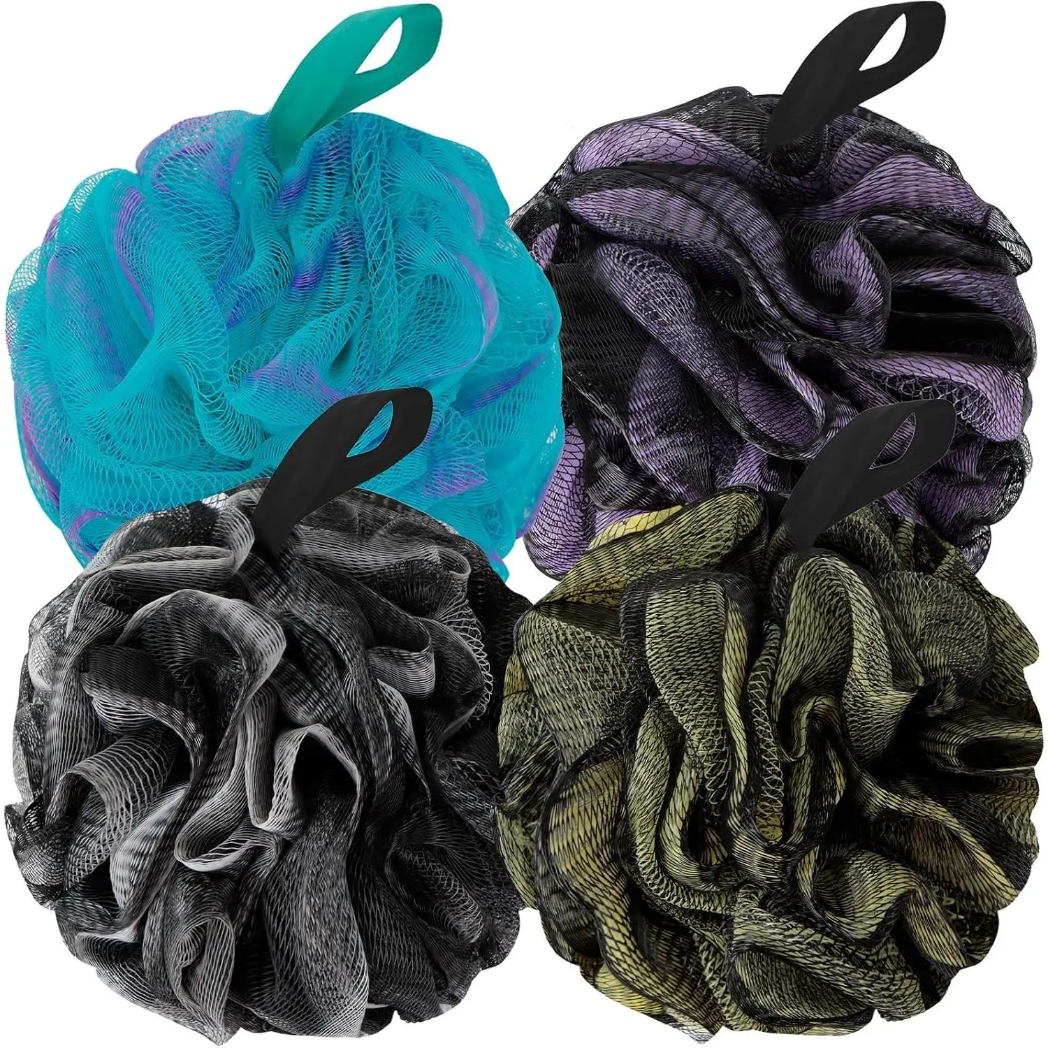 Bath Loofah Shower Sponge    Soft Mesh Shower Puffs  Loofa for Women & Men Bath Accessories Cleaning Tool (Pack of 4 60G Loofah, Dark )