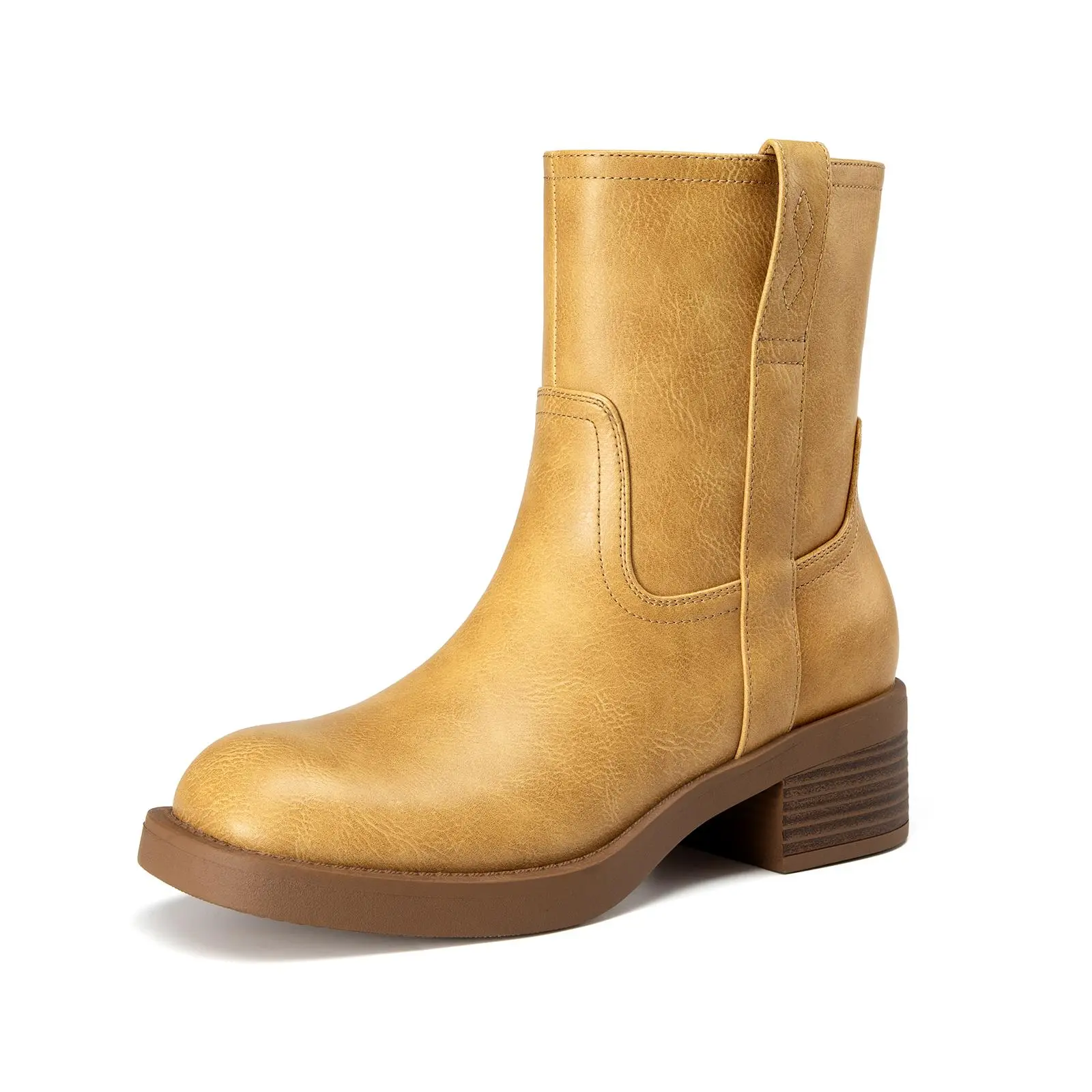 Athlefit Chunky Low Heel Ankle Boots for Women Square Toe Fashion Short Booties with Side Zipper