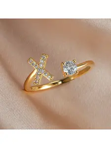 New rose gold letter ring, white diamond open ring accessory, unique personalized finger ring