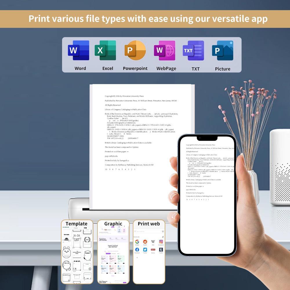 Portable A4 Thermal Printer, Battery-Powered Wireless Printer (Battery Not Included) Supporting Mobile BT and PC Printing, Smart Printer for Home, School and Office, Valentine's Day Gift