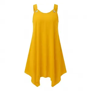 Sleeveless Dress for Women Summer Casual A-Line Round Neck Elegant Loose Fit Flowy Handkerchief Hem Beach Midi Sundress Boho Style Vacation Party Dress