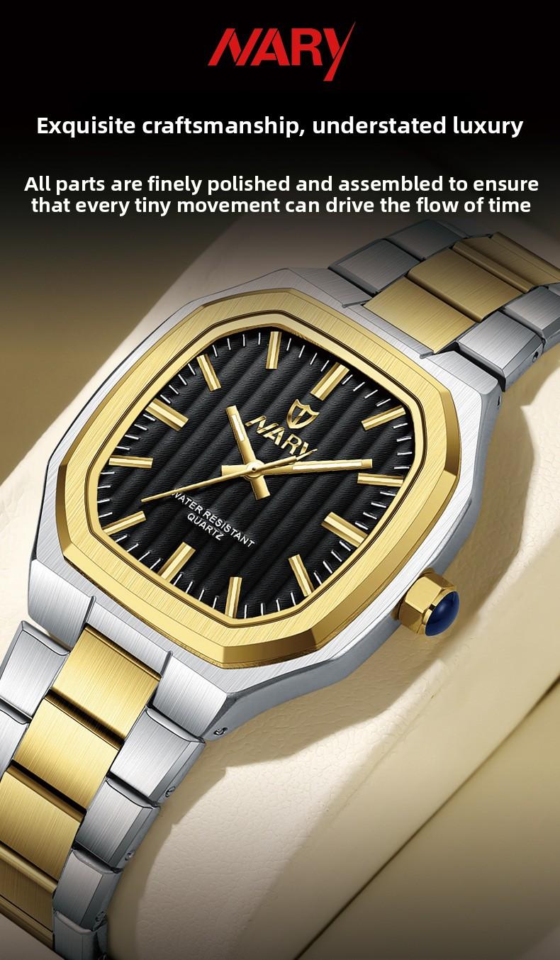 Men's Luxury Gold Square Quartz Watch - Stainless Steel Band, Water Resistant, Gold Textured Dial, Luminous Hands, Business Casual Dress Wristwatch, Perfect Gift for Him