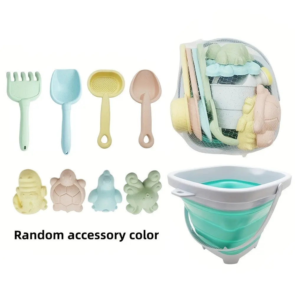 Beach Toy Set Playset, Includes Foldable Bucket, Shovel, Rake, Summer Outdoor Water Play Kit, Portable Sand Water Game Toys for Kids