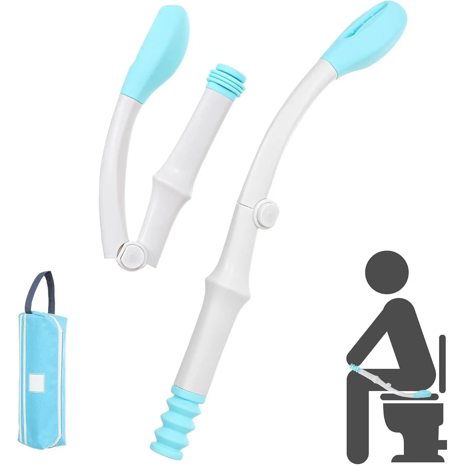 Portable Toilet Aids for Wiping - 15.7” Press to Fold Long Reach Comfort Bottom Buddy Wiping Aid - Travel Butt Wiper After Surgery for Disabled,Elderly,Pregnant