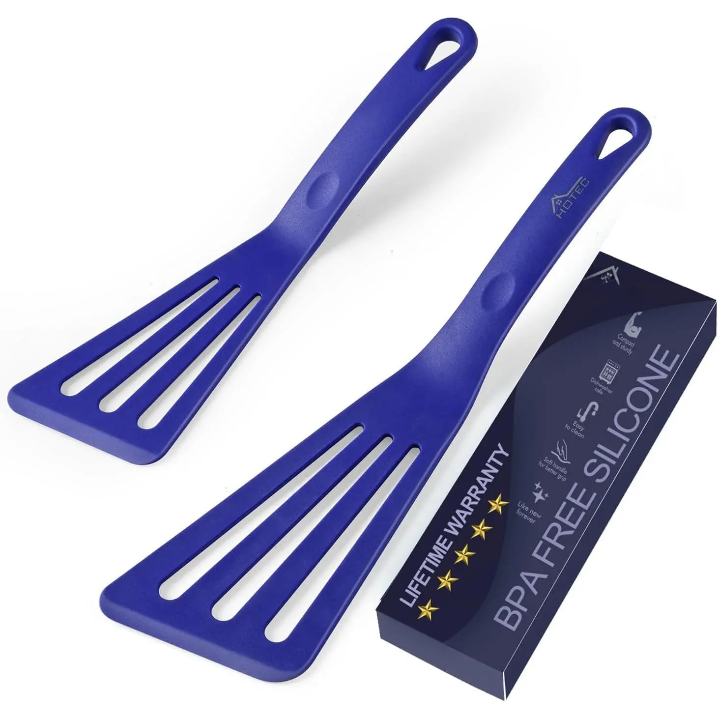 600℉ Heat Resistant  Slotted Fish Turner Spatula Set,  Kitchen Cooking Spatulas, for Non Stick Cookware Dishwasher Safe Classic Blue, set of 2