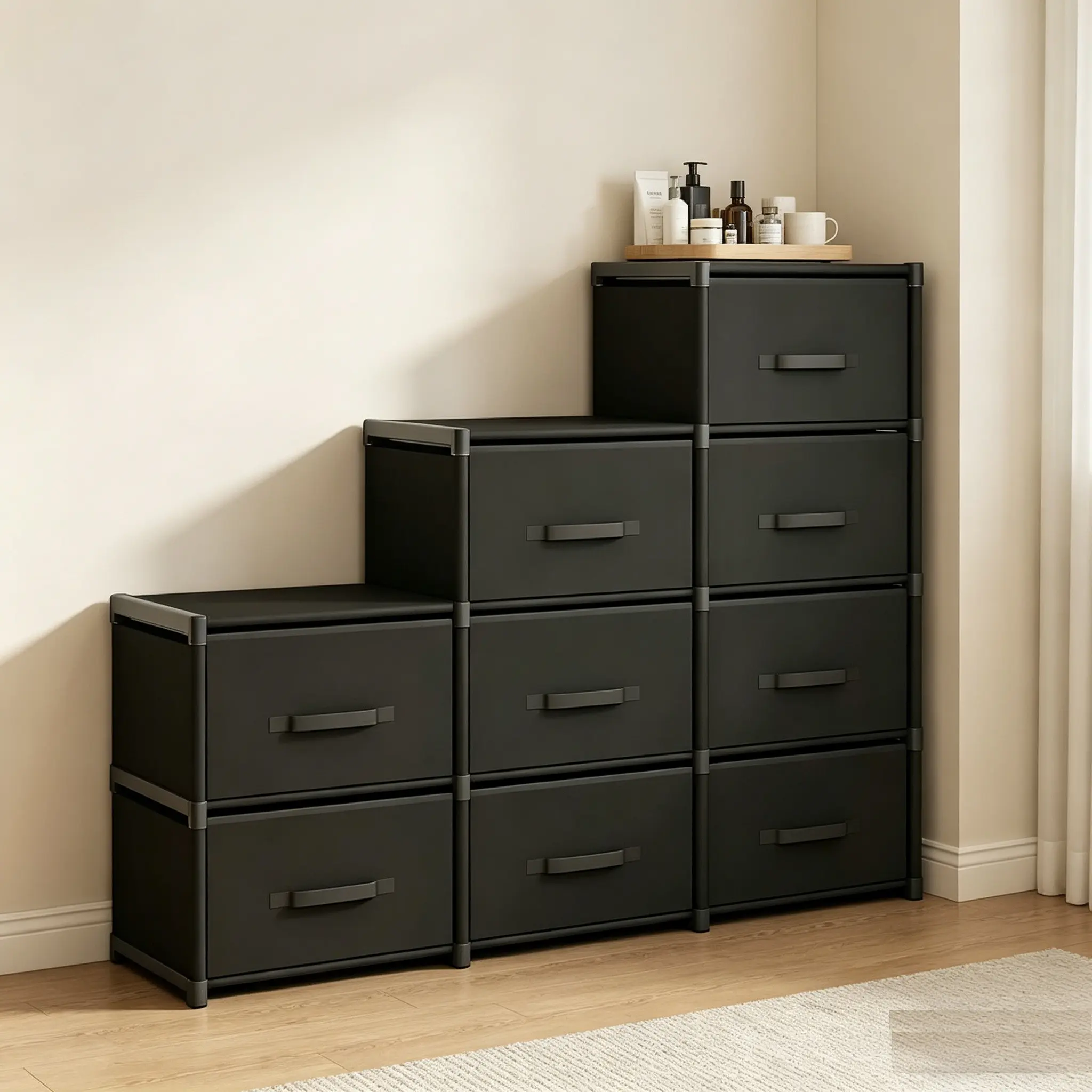 Simple Multi-Functional Fabric Drawer Cabinet, Independent Multi-Drawer Storage Cabinet, Office File Cabinet, Suitable for Living Room, Bedroom, Entryway, Office