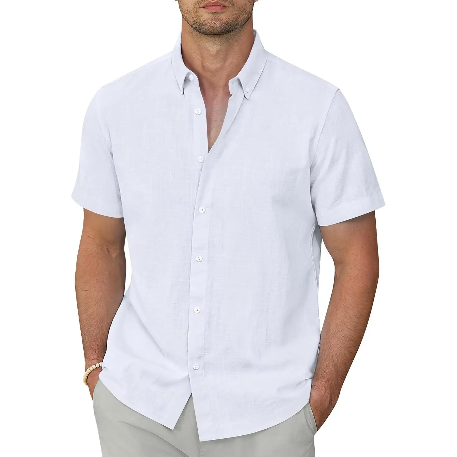 Linen Shirts for Men Short Sleeve Collar Button Down Shirts Linen Dress Shirts Untucked Shirts Beach Summer Shirts