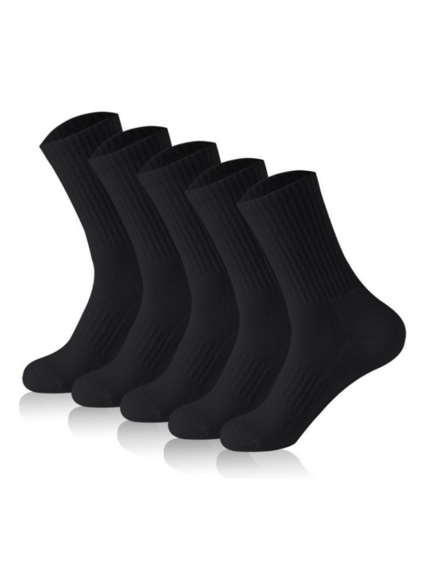 Men's 5 Pairs Solid Crew Socks, Casual Comfy Sock Set for Daily Outdoor Wear, Socks for Men, Knit Socks for All Seasons
