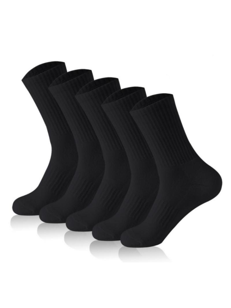 Men's 5 Pairs Solid Crew Socks, Casual Comfy for Daily Outdoor Wear, Socks for Men, Knit Socks for All Seasons, Soft Comfy Socks