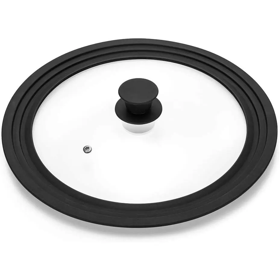 Lid for Pots,Pans and Skillets - Tempered Glass with Heat Resistant  Rim Fits 6", 7" and 8" Diameter Cookware,Black