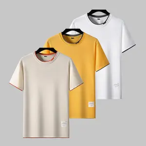 Men's Minimalist Layered T-Shirt, Casual Solid Short Sleeve Streetwear Top for Summer Outdoor Activities, Tshirt