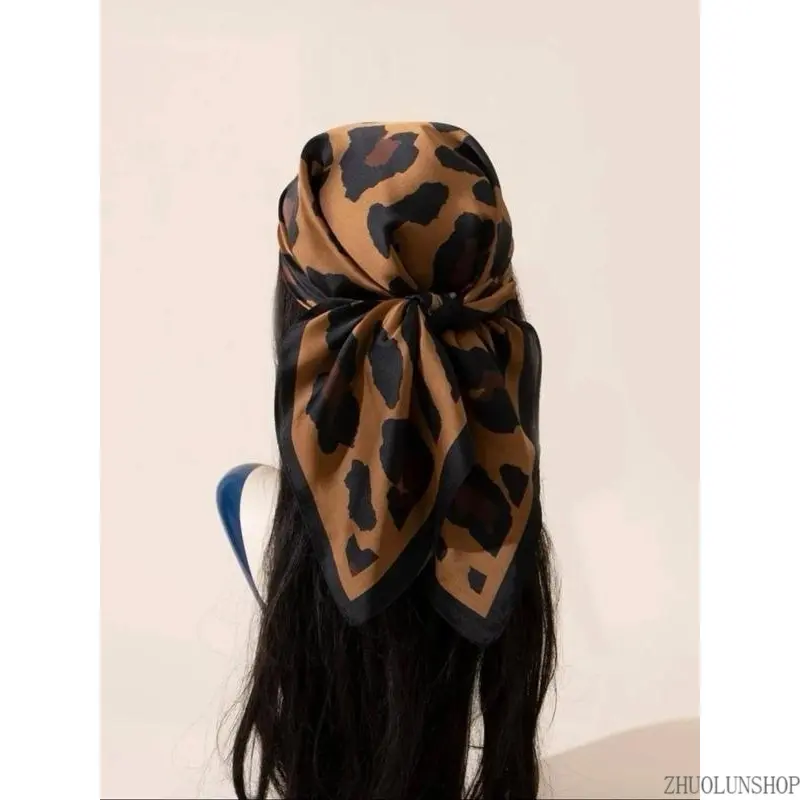 Women's Square Leopard Print Pearl Cotton Soft Fabric Shawl - Casual Wear Accessory, Multi-Use Hair Scarf Headscarf for Daily Outfits