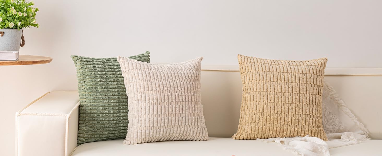 Pack of 2 Corduroy Decorative Throw Pillow Covers 18x18 InchSoft Boho Striped Pillow Covers Farmhouse Home for Sofa Living Room Couch Bed(Sage Green)