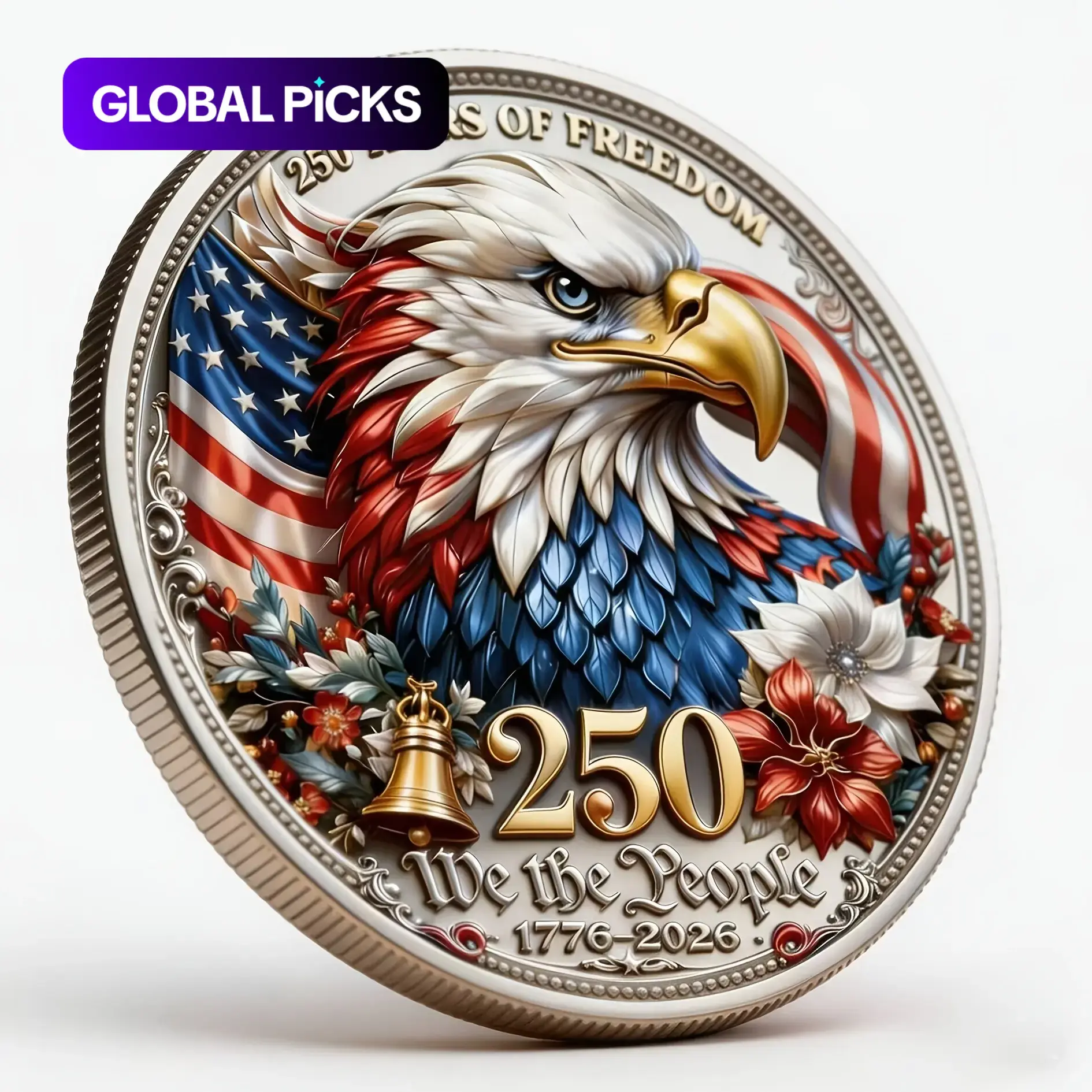 Us 250th Anniversary 3D Relief Coin, 1776-2026, Bald Eagle, Bell, Stars and Stripes, New Collectible Coin, Us 250th Anniversary Theme #GLOBAL PICKS