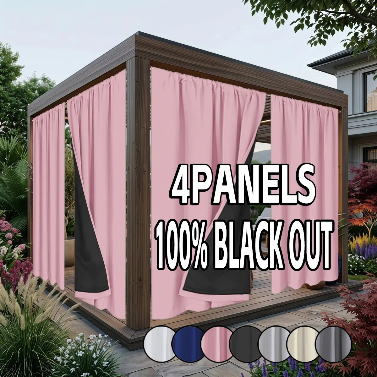 4 pieces, 100% full blackout, heat insulation, noise reduction, sun protection, privacy curtains, made of polyester material with film lining and hanging on the top through the pole, suitable for bedrooms, dining rooms, living rooms, kitchens, balconies
