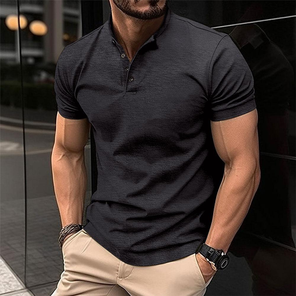 European and American ins summer T-shirt for men with buttoned henley collar sports polo shirt