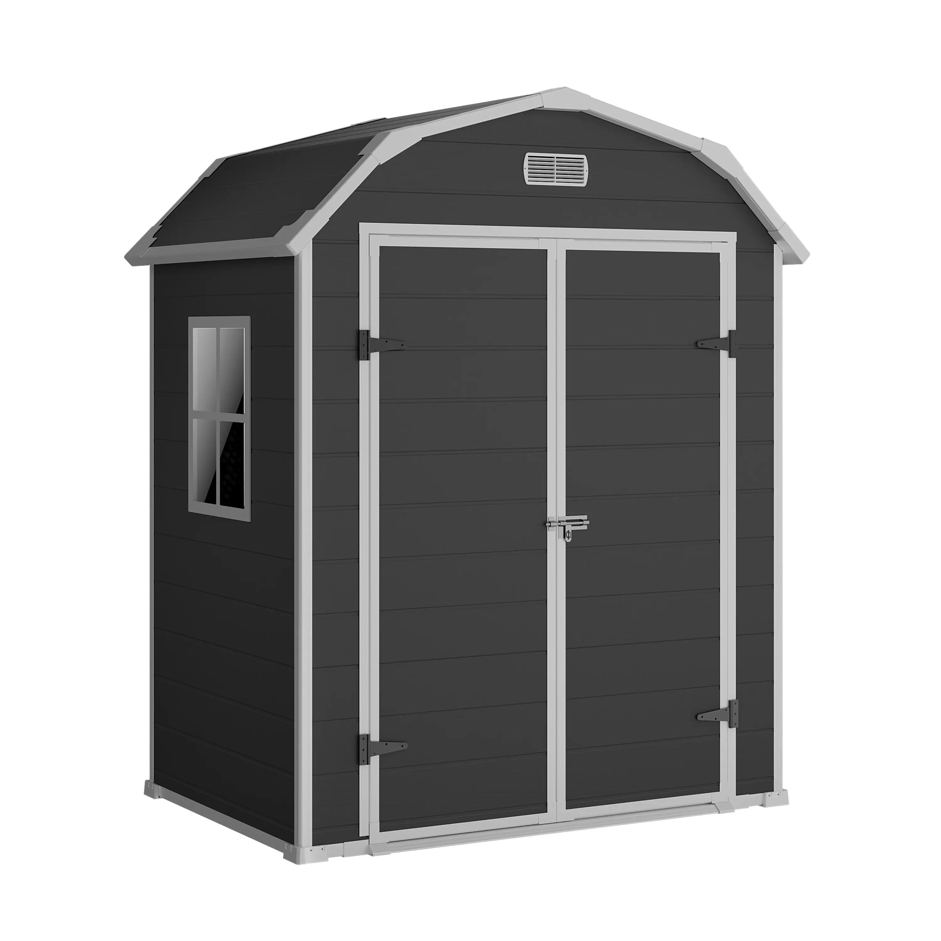 6×4.5 FT Heavy-Duty Resin Storage Shed with Built-In Floor, Weather-Resistant & Lockable Outdoor Organizer for Patio Furniture, Tools and Bikes