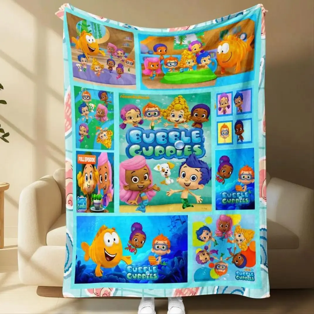 Bubble Guppies Cartoon Fleece Throw Blanket, cooling blankets cooling blanket blankets quince bedding, Colorful Underwater Characters Soft Cozy Thin Blanket Kids Bedroom Sofa Home Decor Gift Dream Workshop