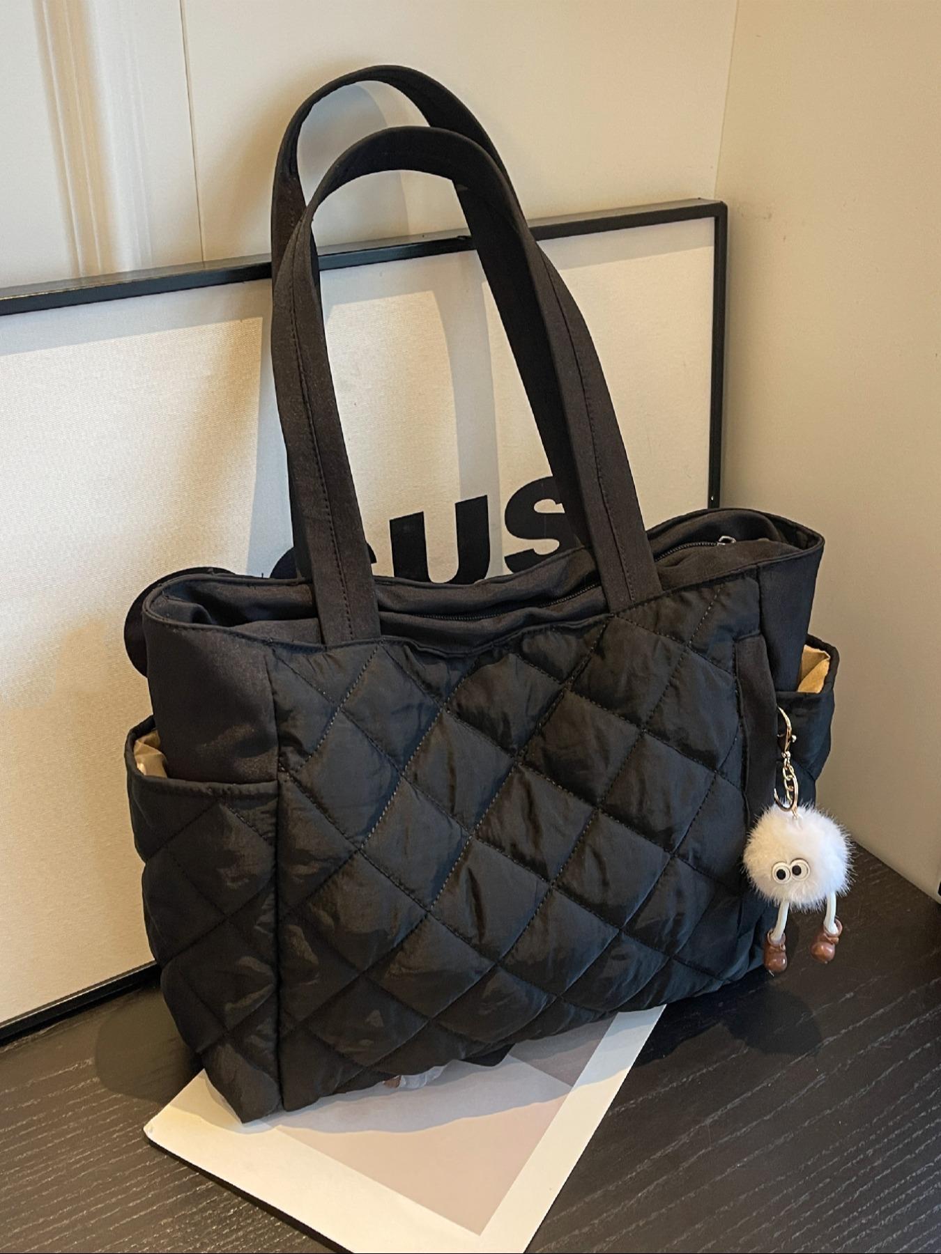 Women's Solid Quilted Soft Commuter Tote Bag, Fashionable Large Capacity Shoulder Bag for Daily Commute, Casual Trendy Versatile High-quality Daily Commuting Bag