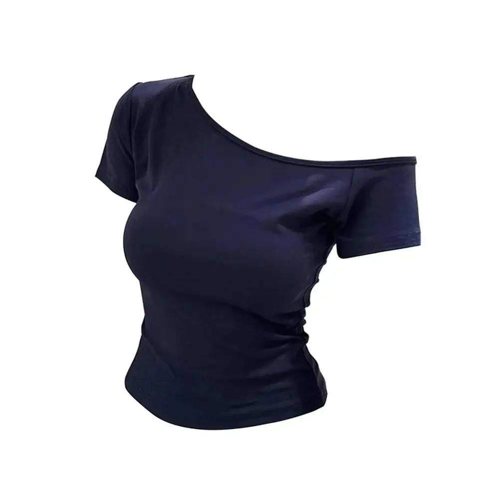 Women's 1-Shoulder Short-Sleeve Slim-Fit Basic Tee - Sexy Korean Chic Summer Off-Shoulder Womenswear Blouse