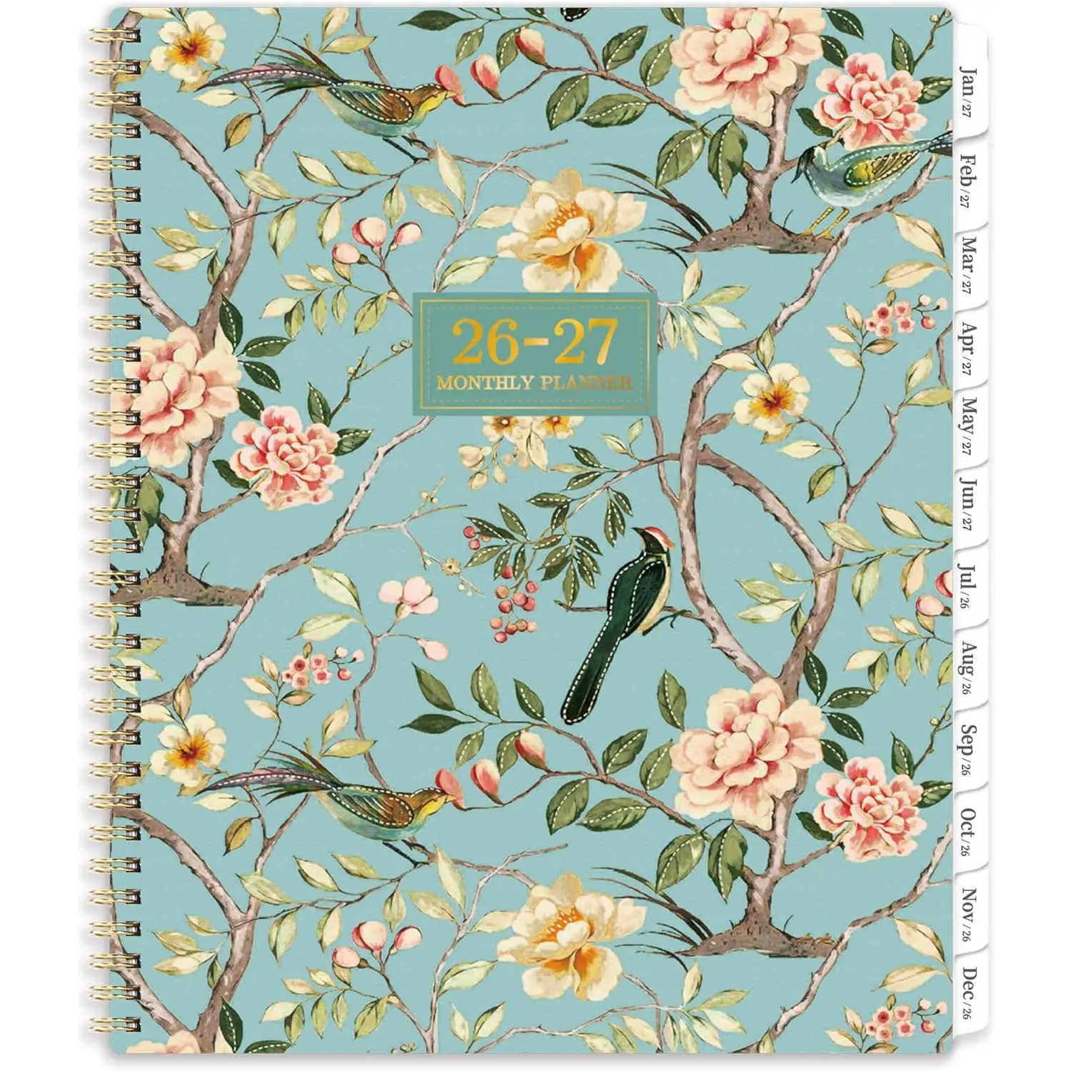 Monthly Planner 2026-2027 - Planner 2026-2027 with Tabs, Monthly Planner/Calendar 26-27, Jul. 2026 - Jun. 2027, 9" x 11",   -wire Binding,  Pocket, Note Pages - Floral